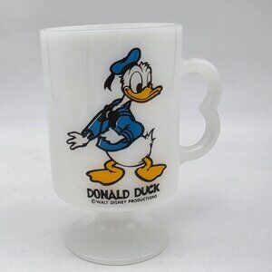 Vintage Donald Duck Milk Glass Mug By Walt Disney Productions 1970s Pedestal